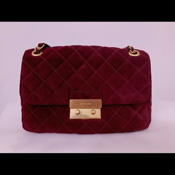Michael Michael Kors Sloan plum Quilted Suede Large Chain Shoulder Bag - Picture 4 of 7